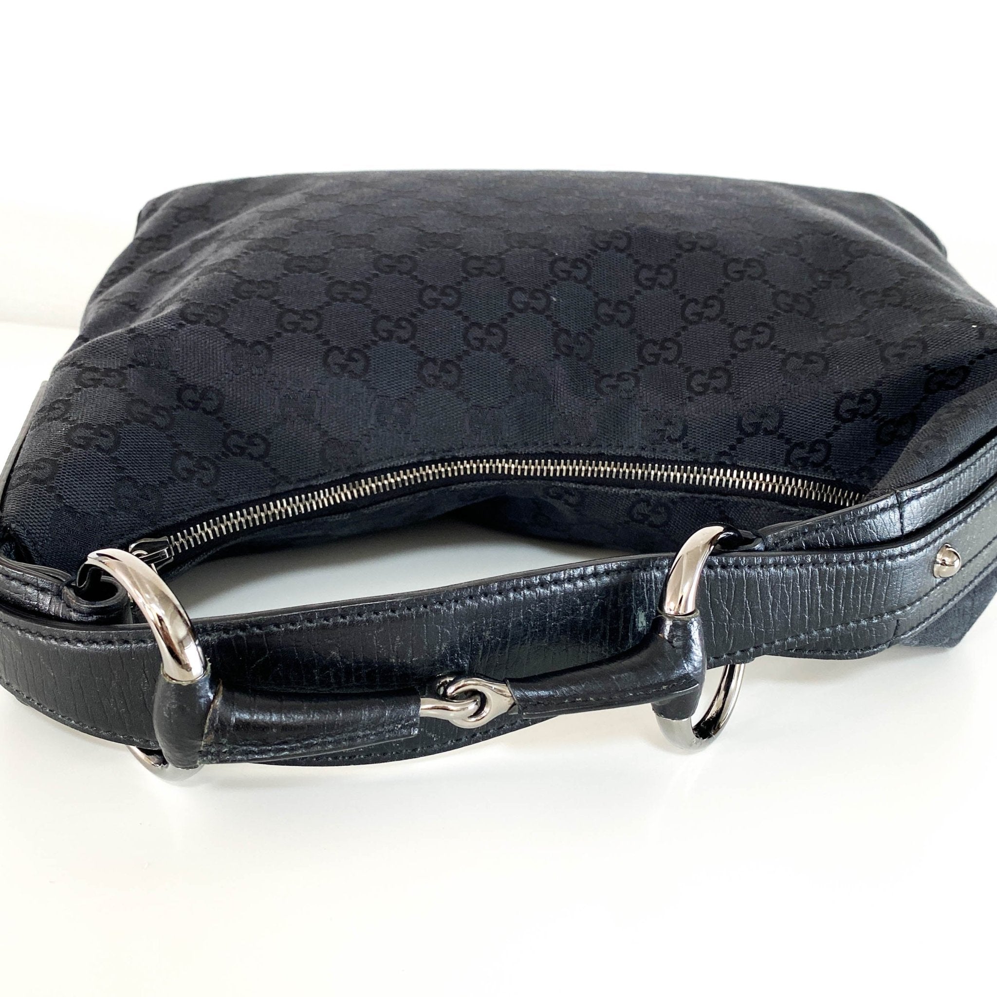 GUCCI GG Canvas Hobo Horsebit Shoulder Bag, Cotton Canvas in Black, Sold by HIVE PRELOVED - Shoulder Bags, ,