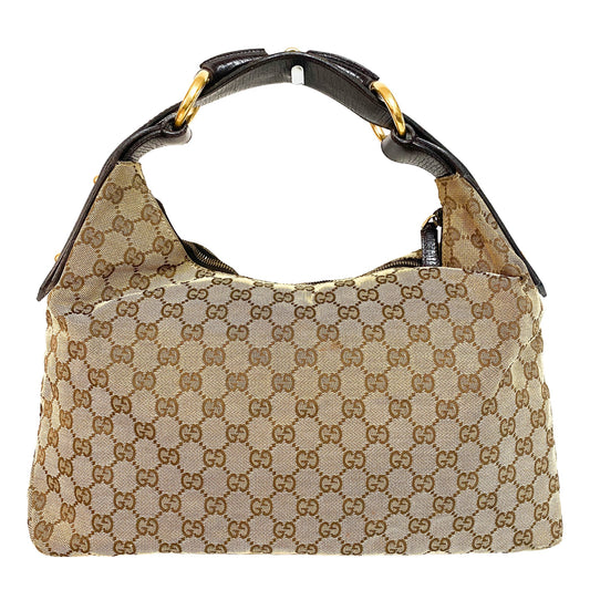 GUCCI GG Canvas Horsebit Hobo Shoulder Bag, Cotton Canvas in Brown, Sold by HIVE PRELOVED - Shoulder Bags, ,