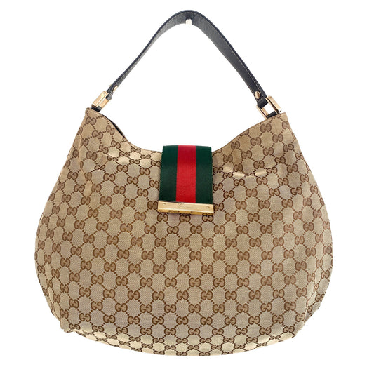 GUCCI GG Canvas Sherry Line Hobo Shoulder Bag, Cotton Canvas in Brown, Sold by HIVE PRELOVED - Shoulder Bags, ,