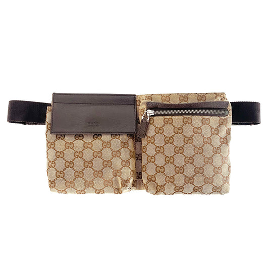 GUCCI GG Canvas Waist Belt Bag, Cotton Canvas in Brown, Sold by HIVE PRELOVED - Belt bags, ,