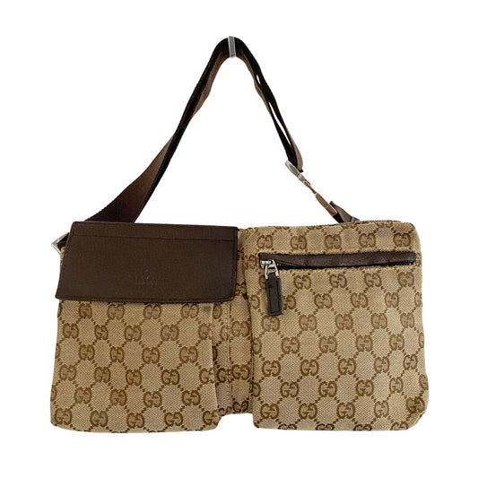 GUCCI GG Canvas Waist Belt Body Bag, Cotton Canvas in Brown, Sold by HIVE PRELOVED - Belt bags, ,