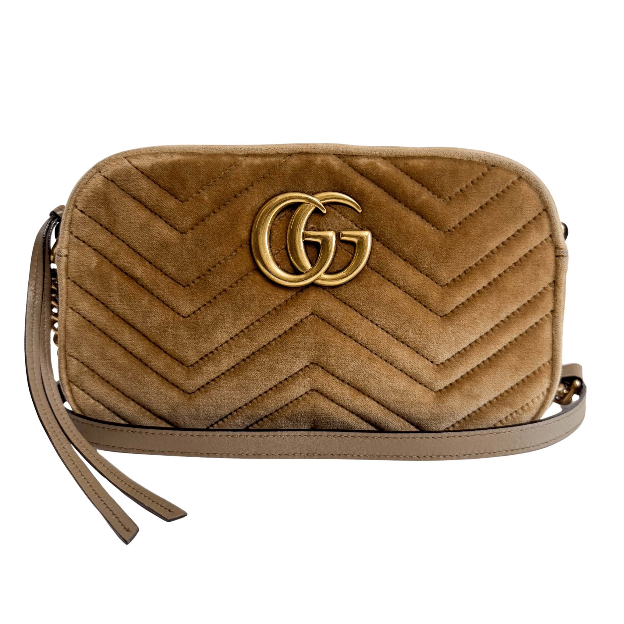 GUCCI GG Marmont Brown Velvet Camera Bag, in , Sold by HIVE PRELOVED - Crossbody bags, ,