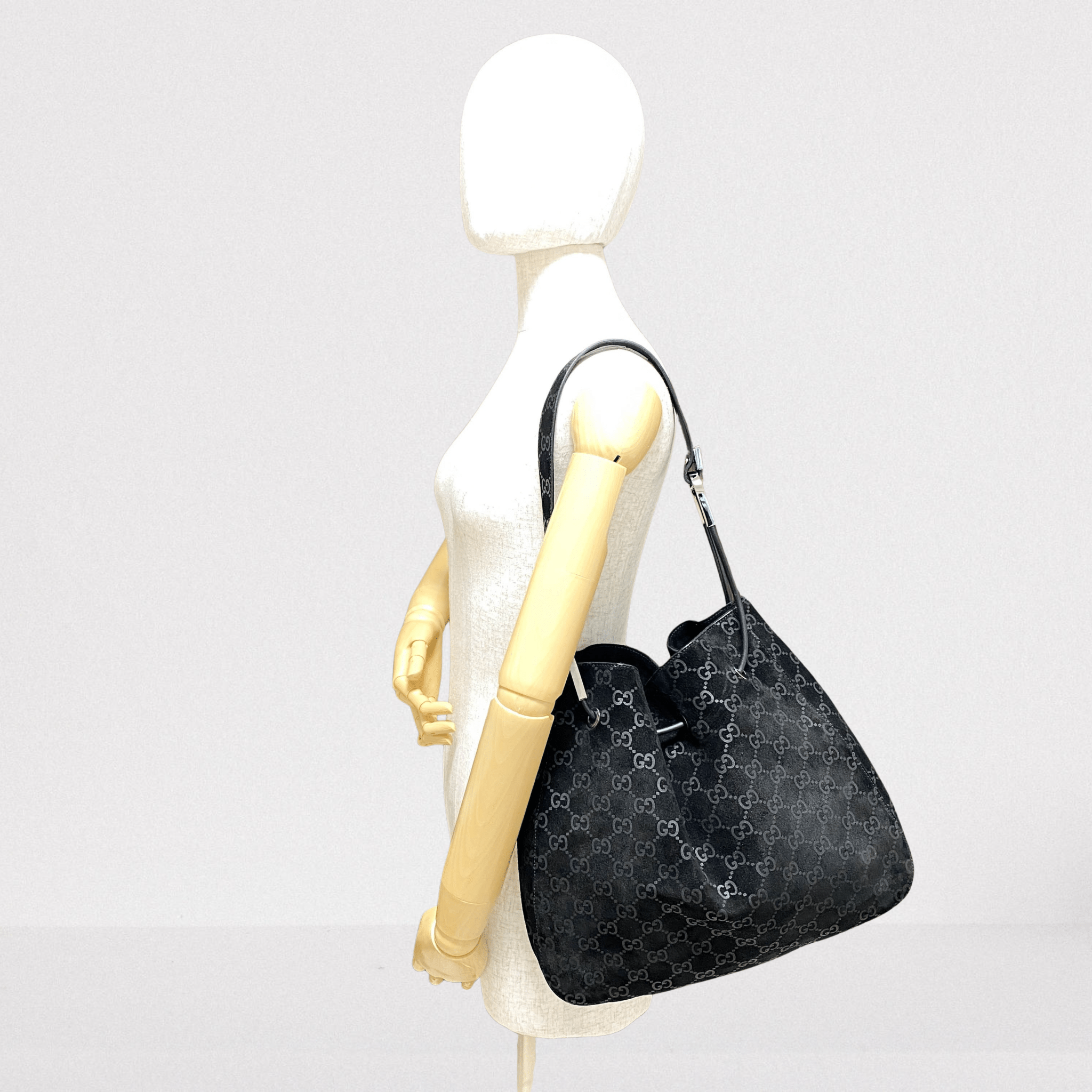 GUCCI GG Suede Black Drawstring Bag, in , Sold by HIVE PRELOVED - Shoulder Bags, ,