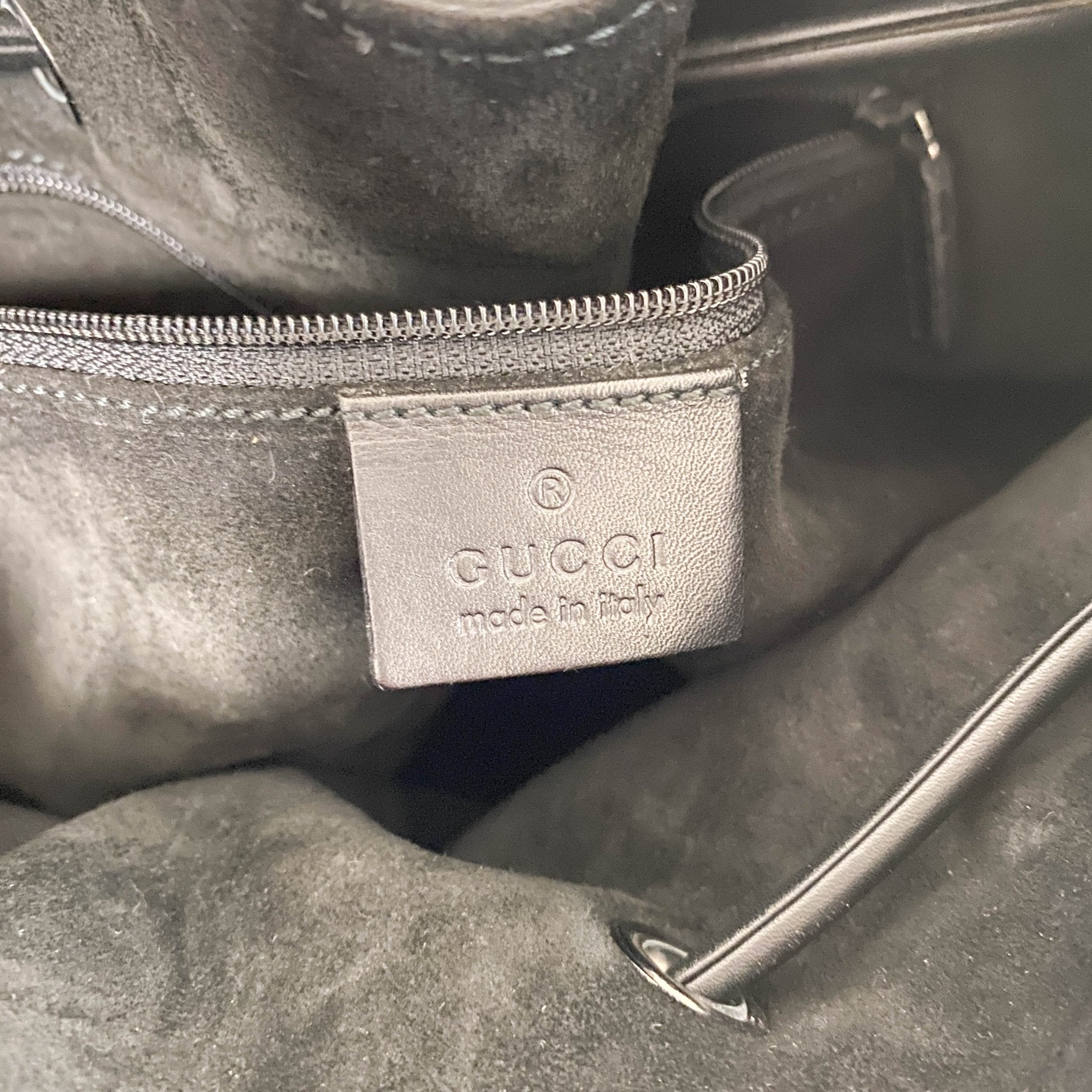 GUCCI GG Suede Black Drawstring Bag, in , Sold by HIVE PRELOVED - Shoulder Bags, ,