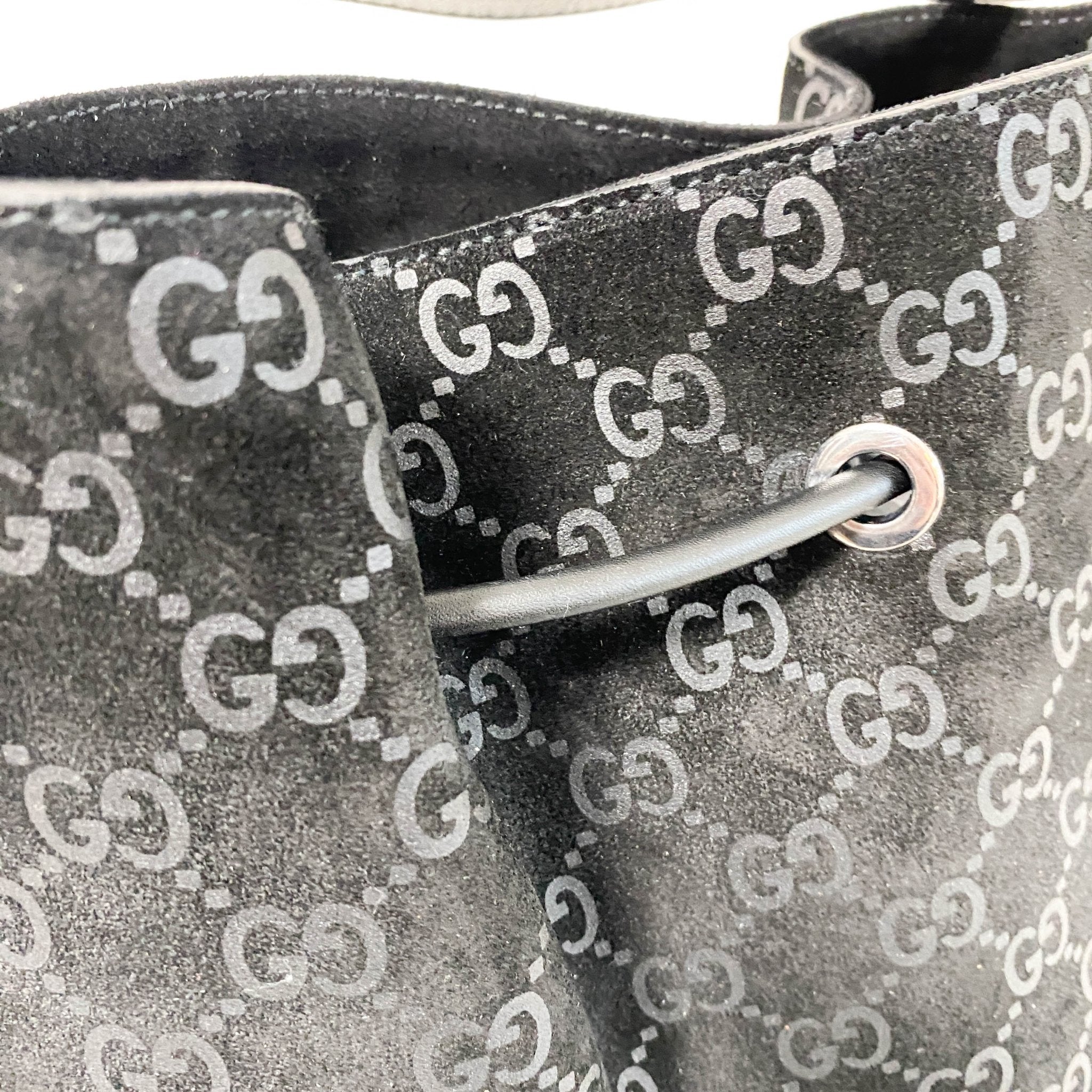 GUCCI GG Suede Black Drawstring Bag, in , Sold by HIVE PRELOVED - Shoulder Bags, ,