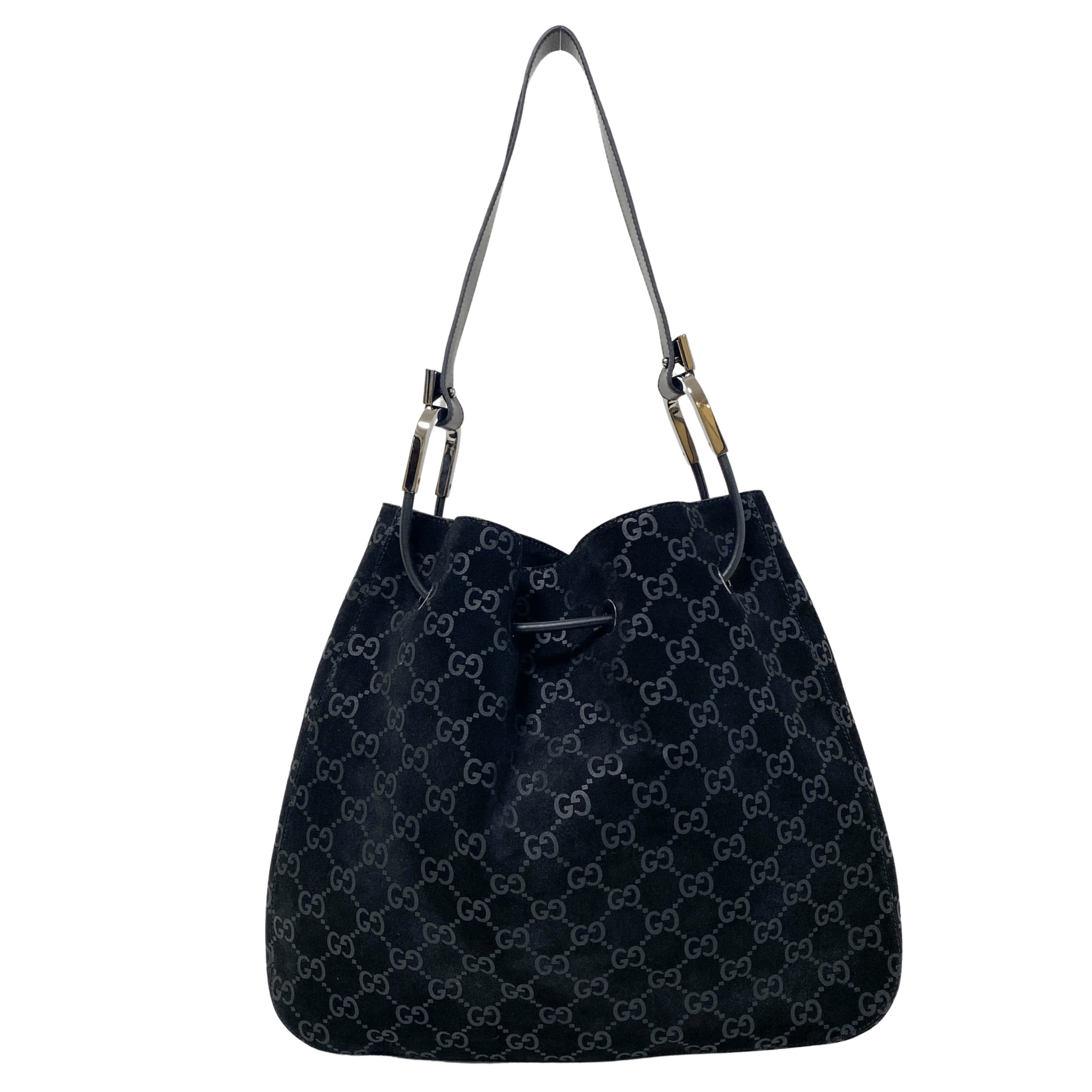 GUCCI GG Suede Black Drawstring Bag, in , Sold by HIVE PRELOVED - Shoulder Bags, ,