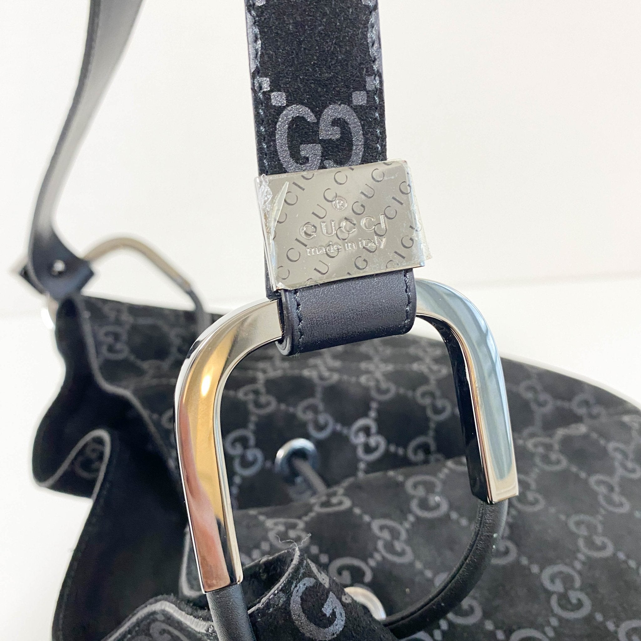 GUCCI GG Suede Black Drawstring Bag, in , Sold by HIVE PRELOVED - Shoulder Bags, ,