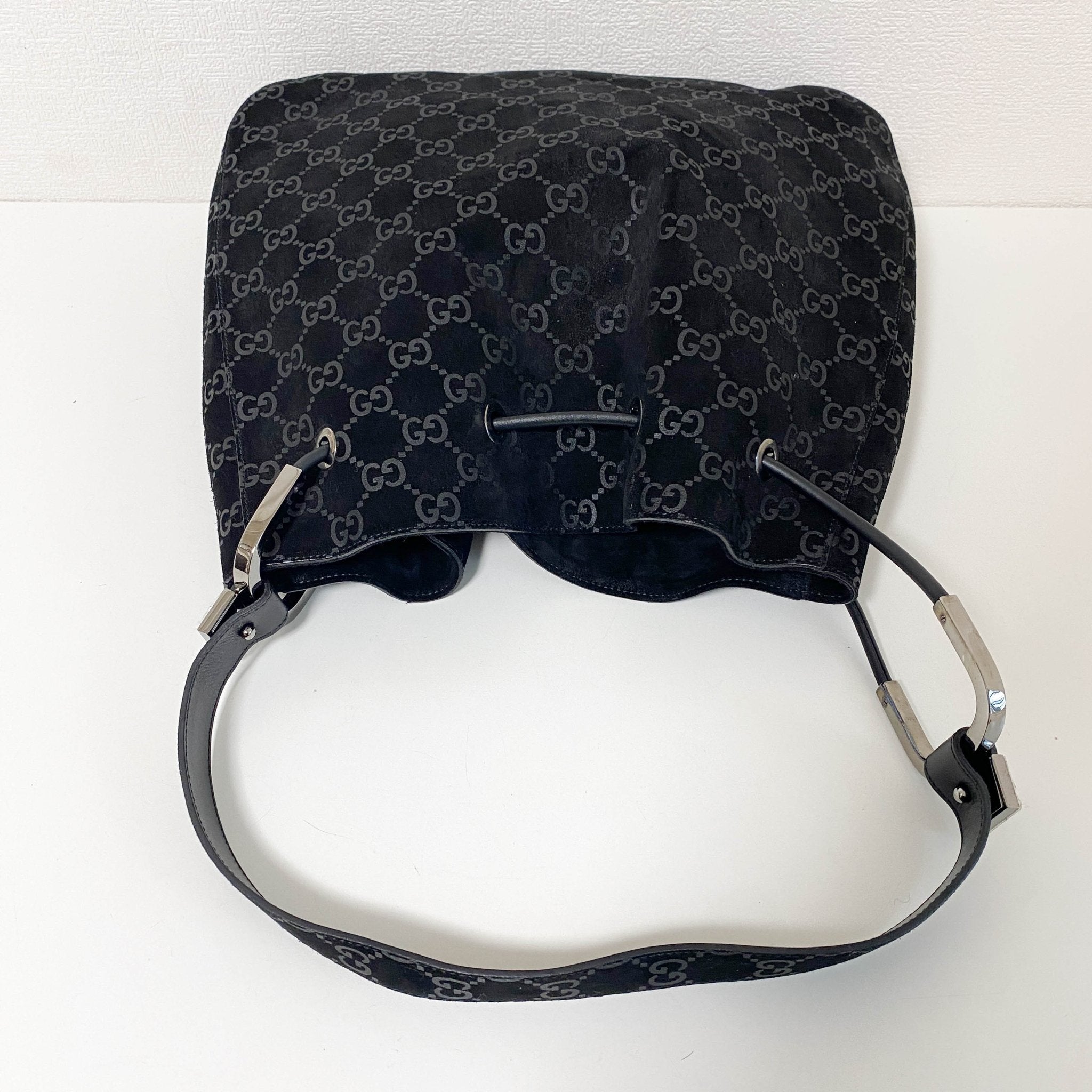 GUCCI GG Suede Black Drawstring Bag, in , Sold by HIVE PRELOVED - Shoulder Bags, ,