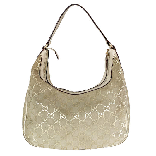 GUCCI Gucci Beige GG Suede Leather Charmy Hobo, in , Sold by HIVE PRELOVED - Shoulder Bags, ,