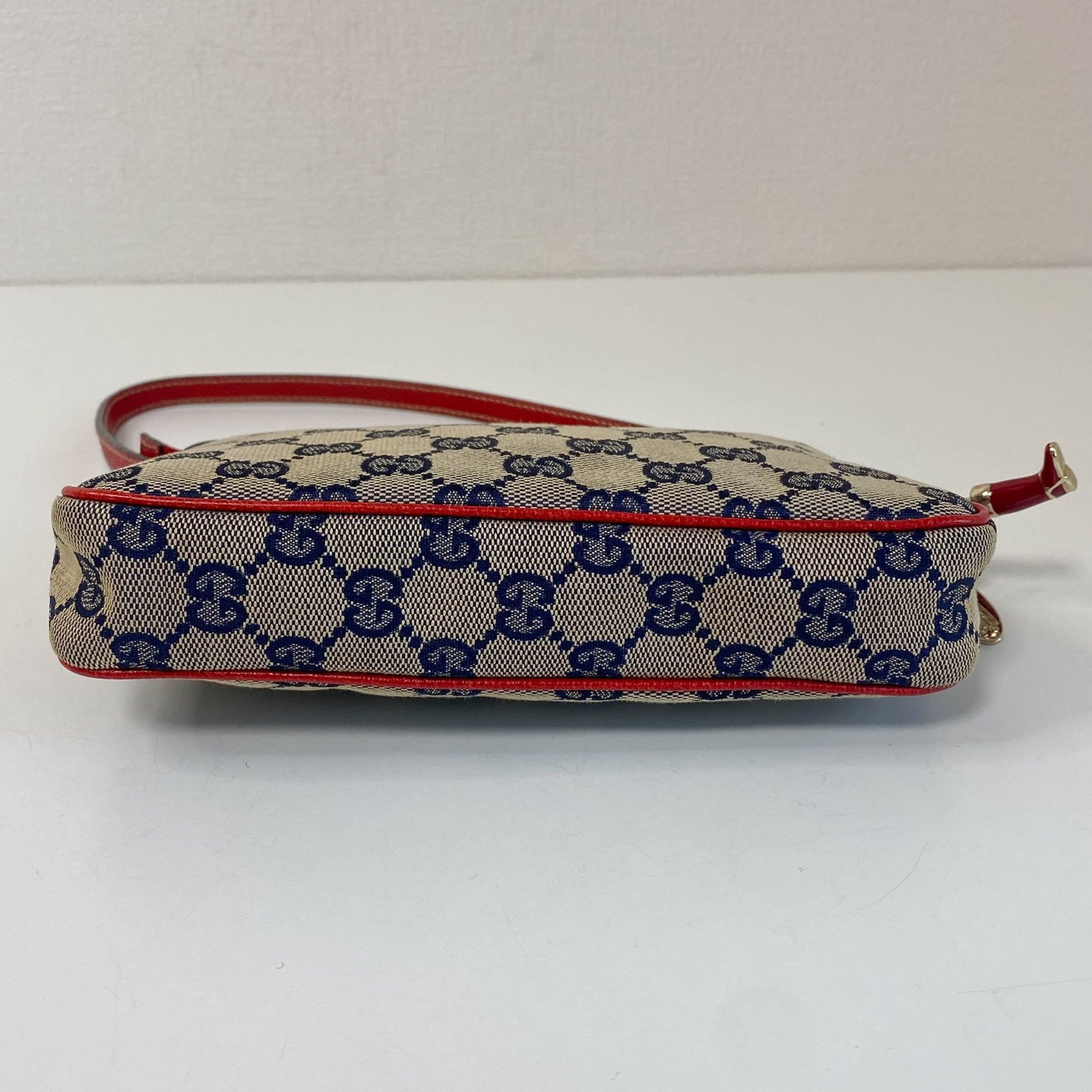 GUCCI Gucci Blue Canvas Red Strap Shoulder Pouch, in , Sold by HIVE PRELOVED - Pouches, ,