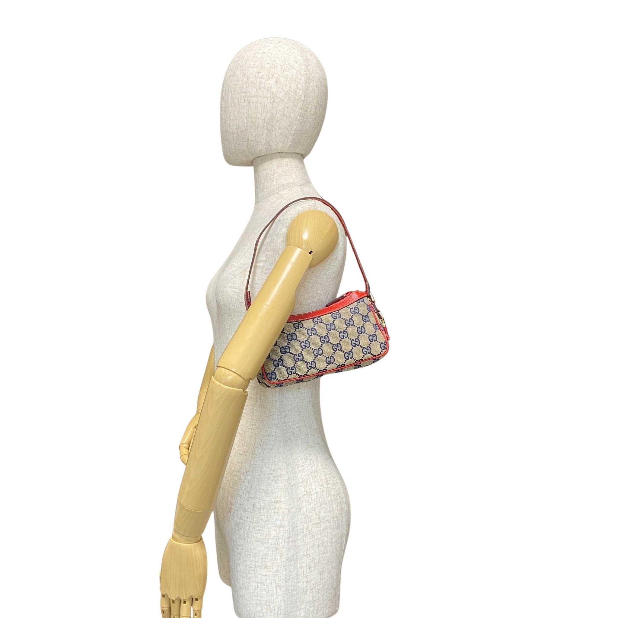 GUCCI Gucci Blue Canvas Red Strap Shoulder Pouch, in , Sold by HIVE PRELOVED - Pouches, ,