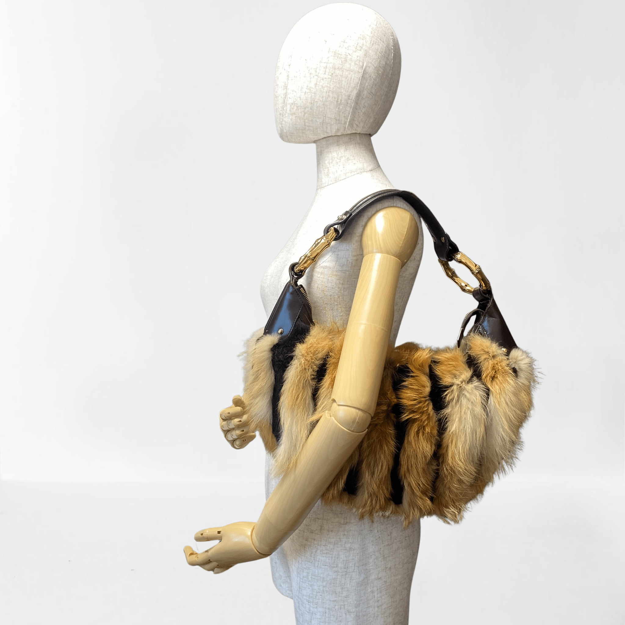 GUCCI Hobo Fur Brown Bamboo Ring Shoulder Bag, in , Sold by HIVE PRELOVED - Shoulder Bags, ,