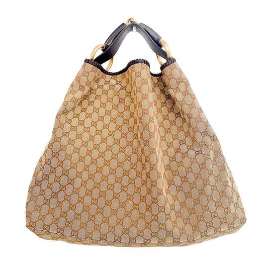 GUCCI Hobo Large Tote Hand Bag, Cotton Canvas in Brown, Sold by HIVE PRELOVED - Handle Bags, ,