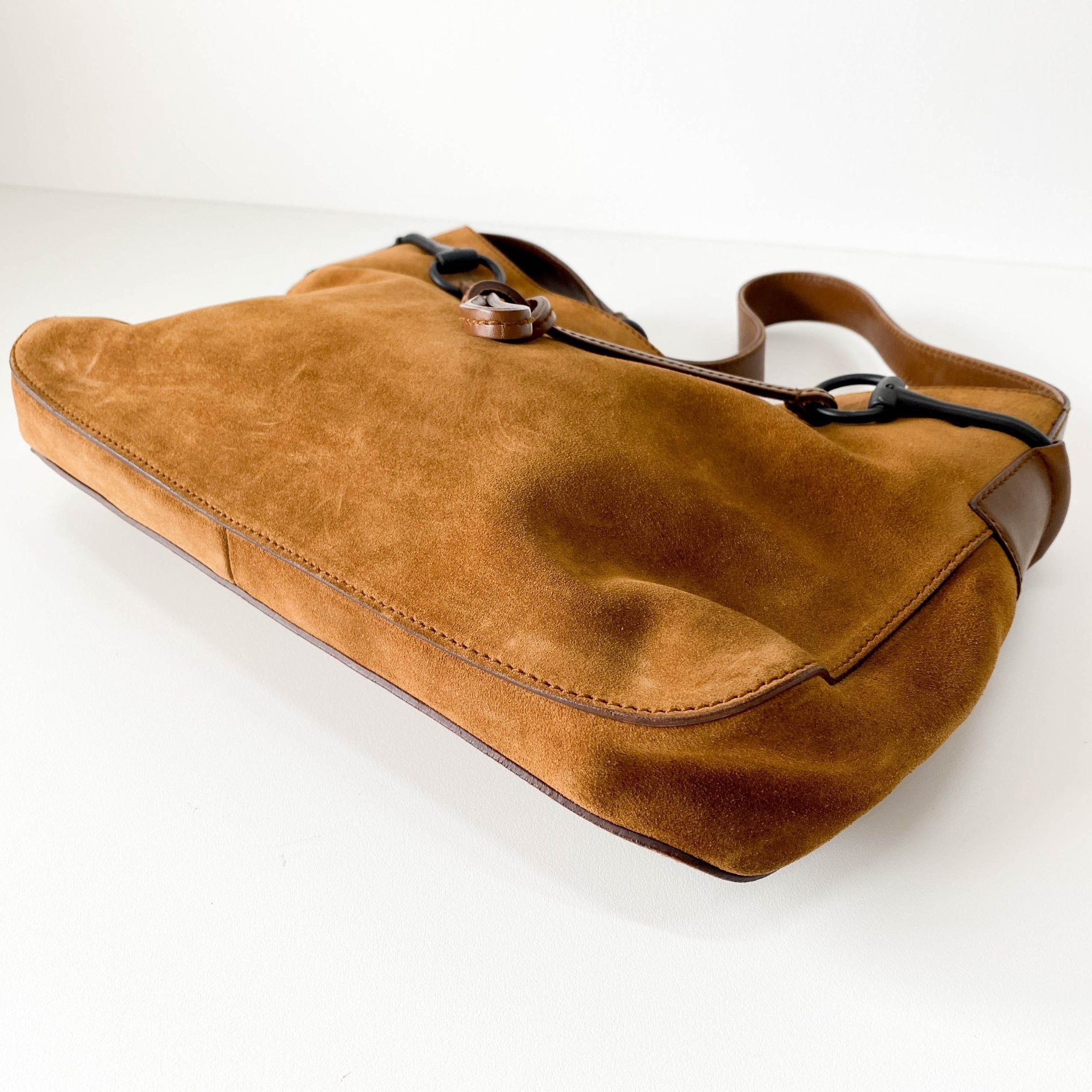 GUCCI Horsebit Caramel Suede Shoulder Bag, in , Sold by HIVE PRELOVED - Shoulder Bags, ,