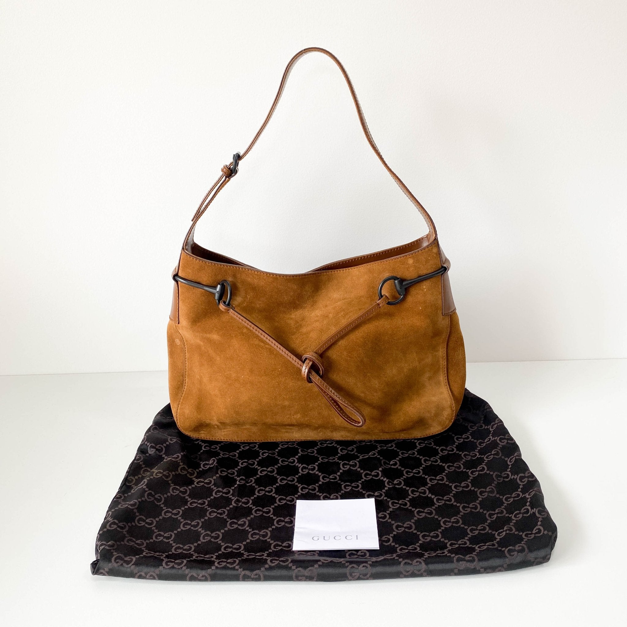 GUCCI Horsebit Caramel Suede Shoulder Bag, in , Sold by HIVE PRELOVED - Shoulder Bags, ,