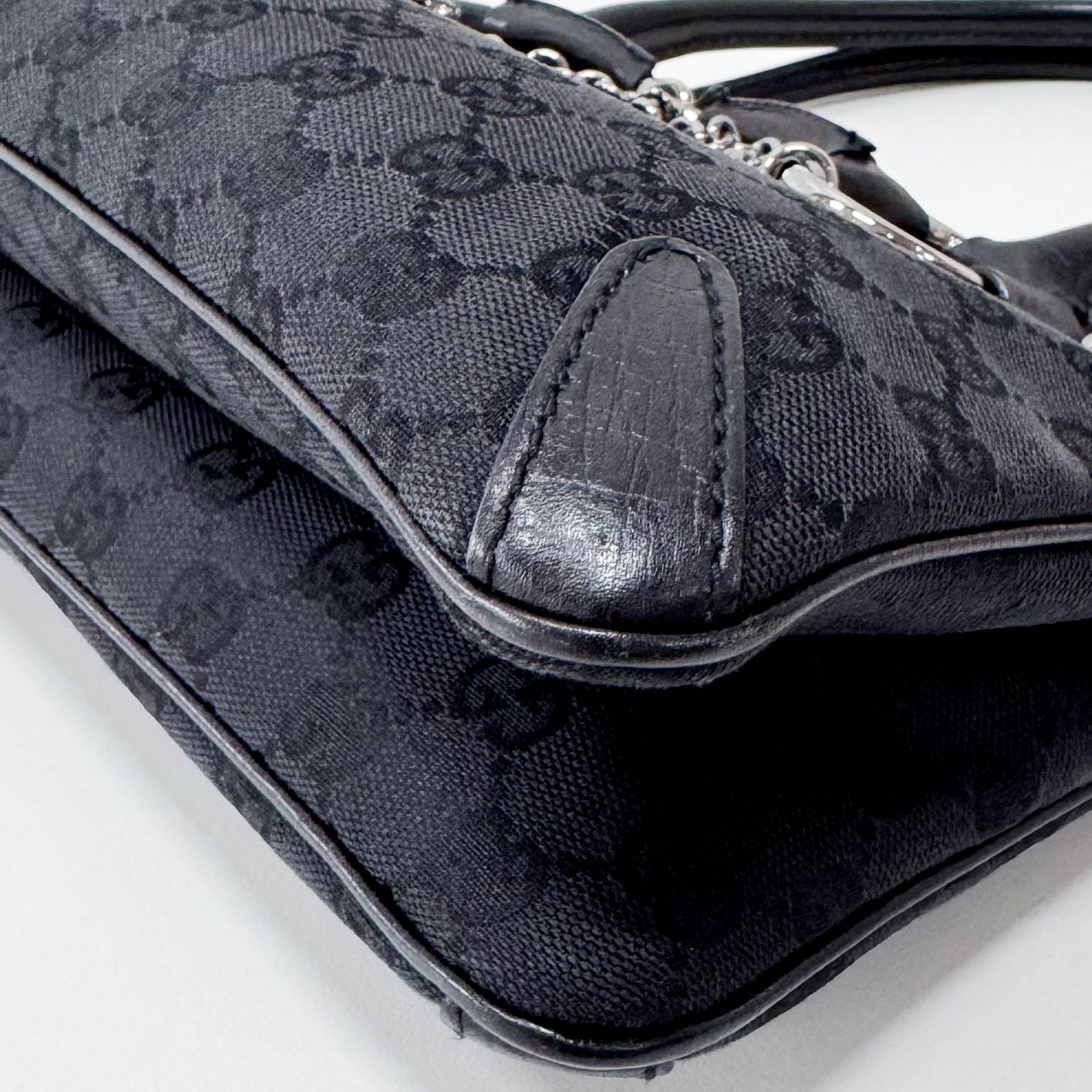 GUCCI Horsebit Chain Black GG Canvas & Leather Shoulder Bag, in , Sold by HIVE PRELOVED - Shoulder Bags, ,