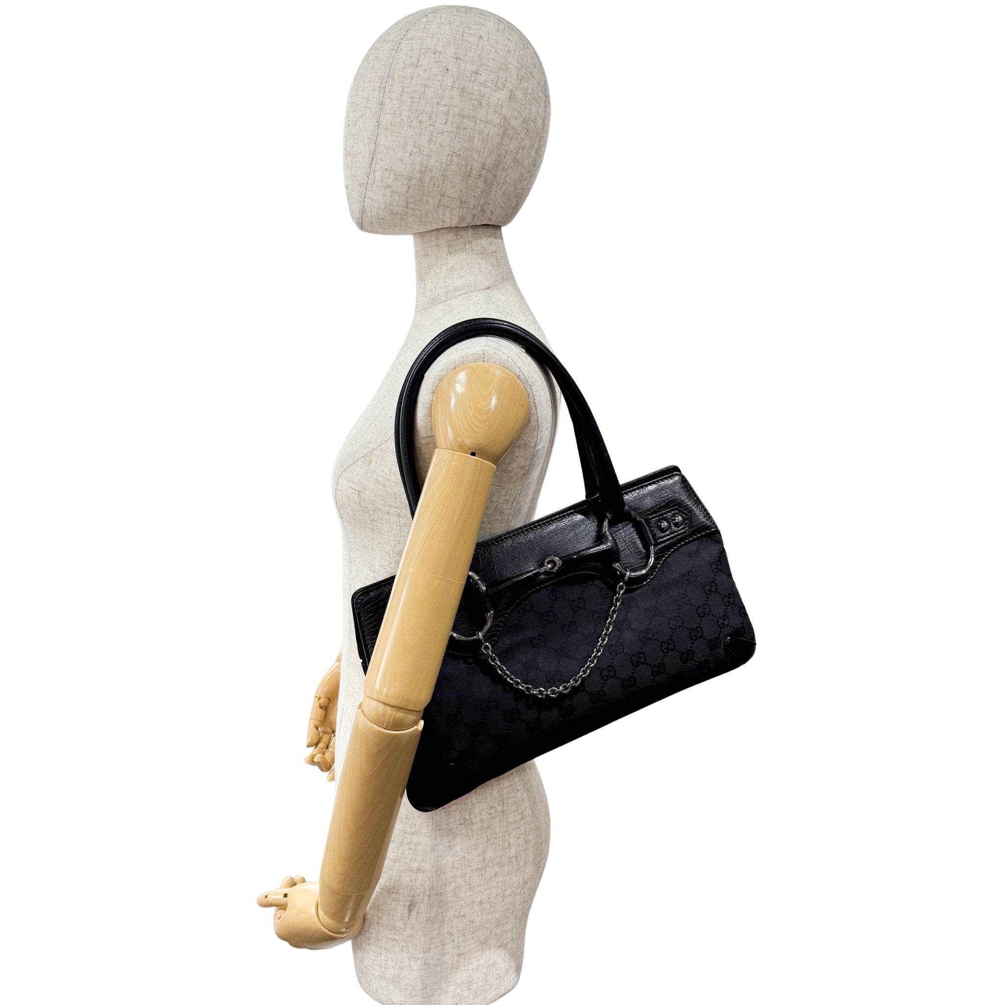 GUCCI Horsebit Chain Black GG Canvas & Leather Shoulder Bag, in , Sold by HIVE PRELOVED - Shoulder Bags, ,