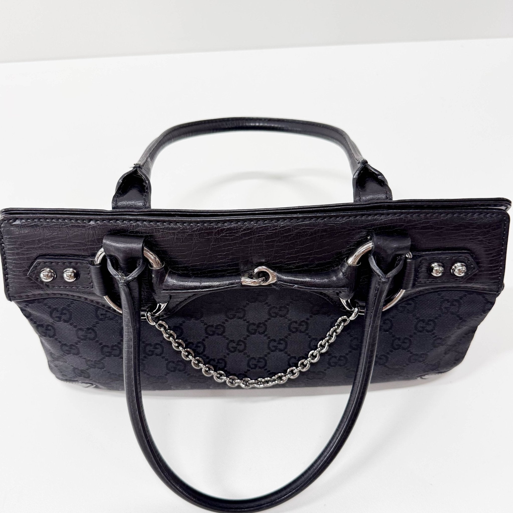 GUCCI Horsebit Chain Black GG Canvas & Leather Shoulder Bag, in , Sold by HIVE PRELOVED - Shoulder Bags, ,