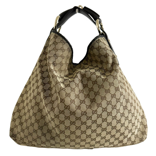 GUCCI Horsebit GG Canvas Brown Large Hobo Shoulder Bag Tote, in , Sold by HIVE PRELOVED - Shoulder Bags, Totes,