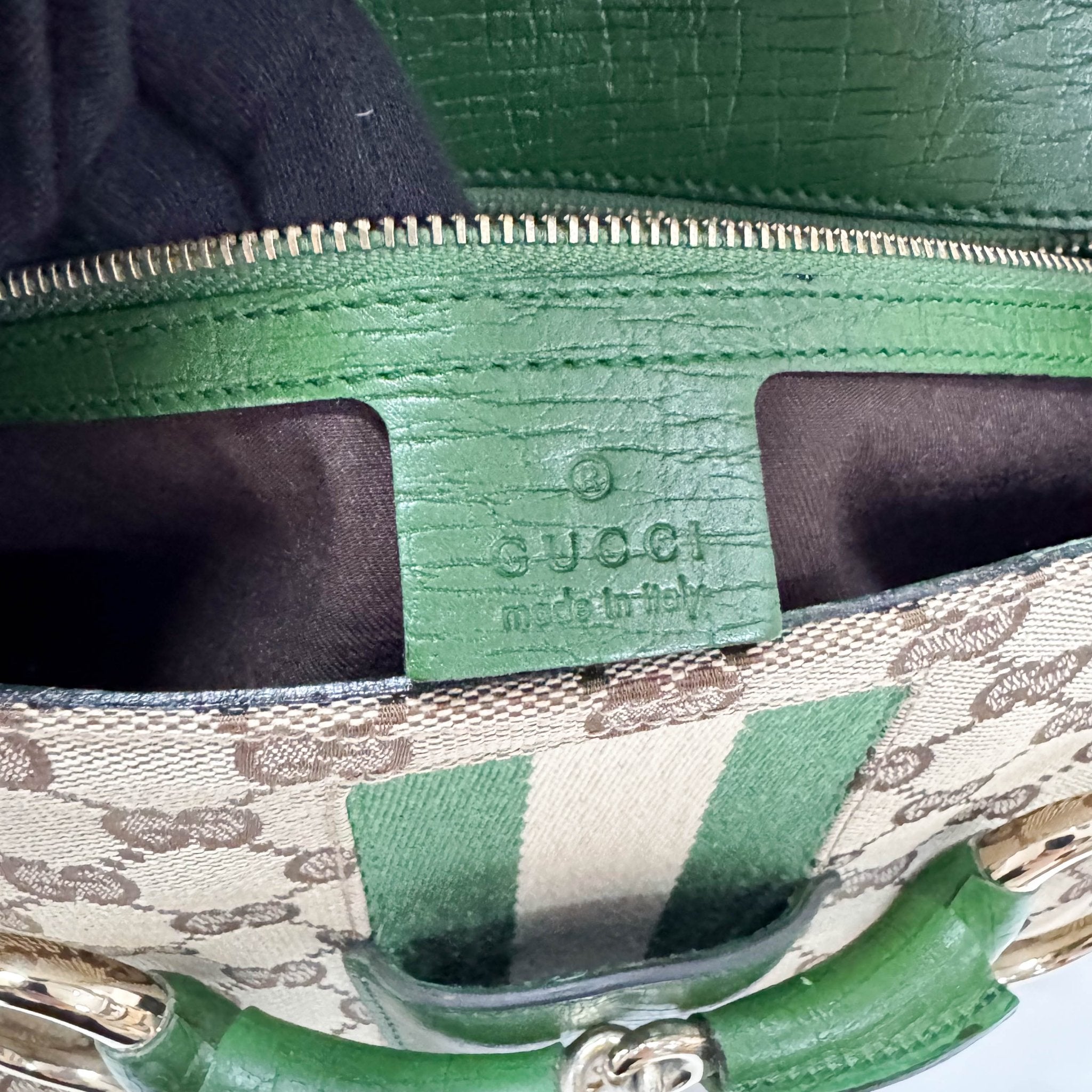 GUCCI Horsebit Green Leather & Cotton Canvas Chain Detail Shoulder Bag, in , Sold by HIVE PRELOVED - Shoulder Bags, ,