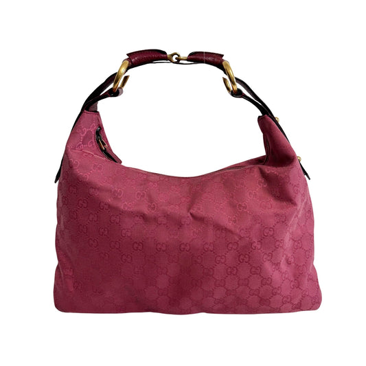 GUCCI Horsebit Pink Canvas Hobo Shoulder Bag, in , Sold by HIVE PRELOVED - Shoulder Bags, ,