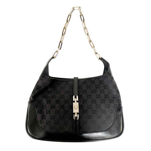 GUCCI Jackie Black GG Canvas Silver Chain Hardware Shoulder Bag, in , Sold by HIVE PRELOVED - Shoulder Bags, ,