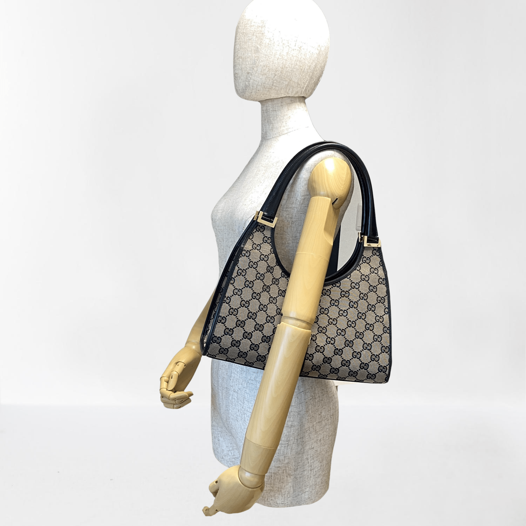 GUCCI Jackie Black Leather and Canvas Shoulder bag with Gold Hardware, in , Sold by HIVE PRELOVED - Shoulder Bags, ,