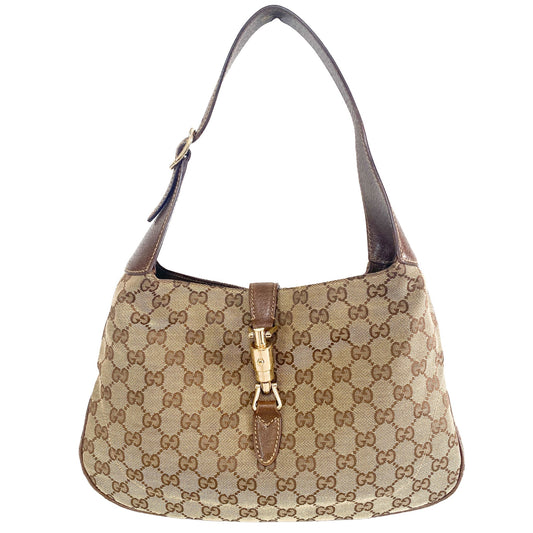 GUCCI Jackie Canvas Shoulder Bag, Cotton Canvas in Brown, Sold by HIVE PRELOVED - Shoulder Bags, ,