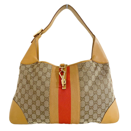 GUCCI Jackie Canvas Shoulder Bag, Cotton Canvas in Neutral, Sold by HIVE PRELOVED - Shoulder Bags, ,
