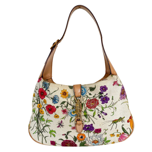 GUCCI Jackie Floral Design Cotton Canvas, in , Sold by HIVE PRELOVED - Shoulder Bags, ,