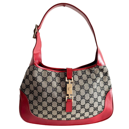 GUCCI Jackie GG Canvas Red Leather Shoulder Bag, in , Sold by HIVE PRELOVED - Shoulder Bags, ,