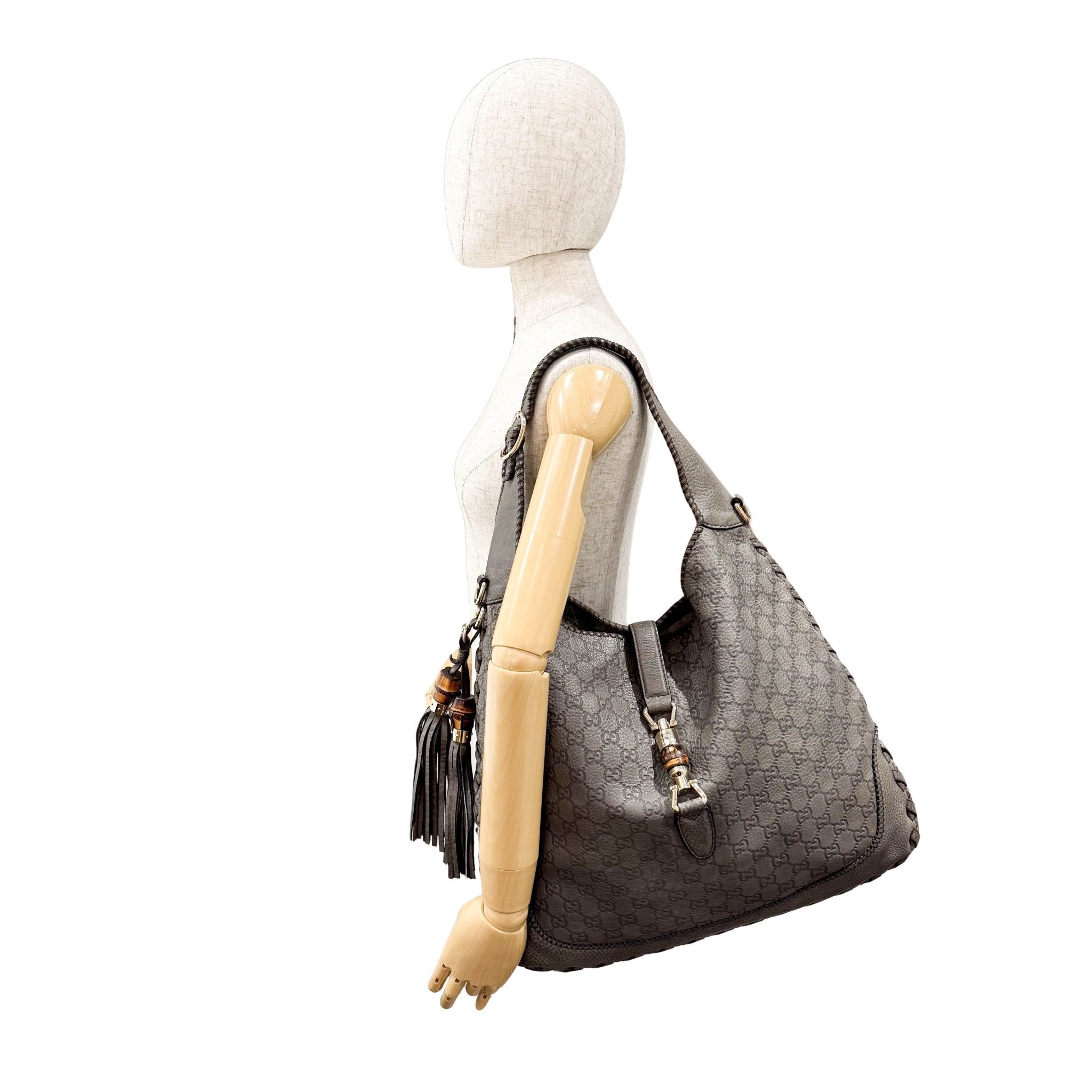 GUCCI Jackie GG Grey Leather Hobo Bag with Tassels, in , Sold by HIVE PRELOVED - Shoulder Bags, ,