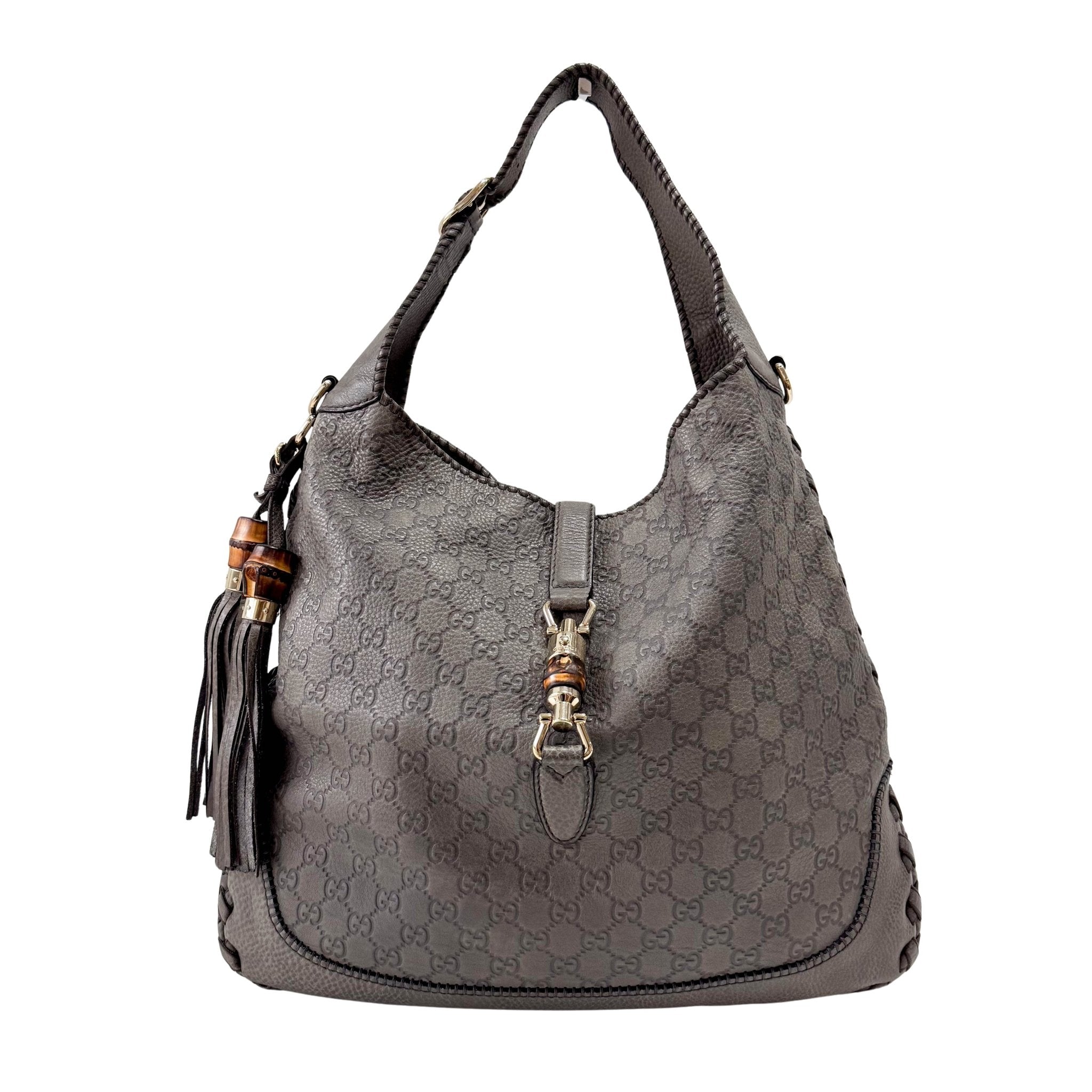 GUCCI Jackie GG Grey Leather Hobo Bag with Tassels, in , Sold by HIVE PRELOVED - Shoulder Bags, ,