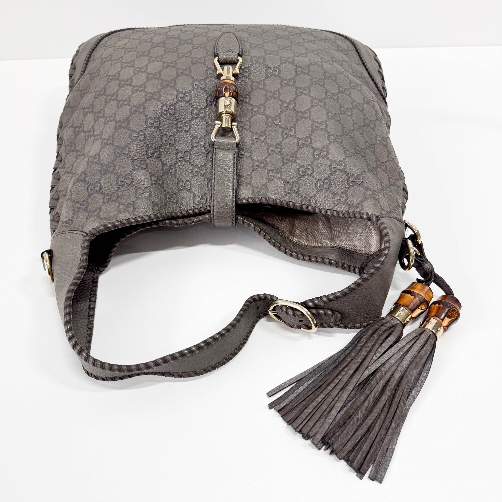 GUCCI Jackie GG Grey Leather Hobo Bag with Tassels, in , Sold by HIVE PRELOVED - Shoulder Bags, ,