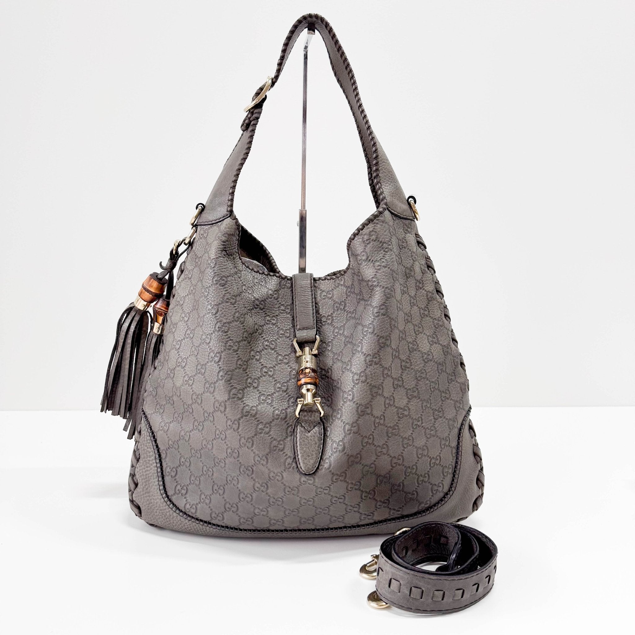 GUCCI Jackie GG Grey Leather Hobo Bag with Tassels, in , Sold by HIVE PRELOVED - Shoulder Bags, ,