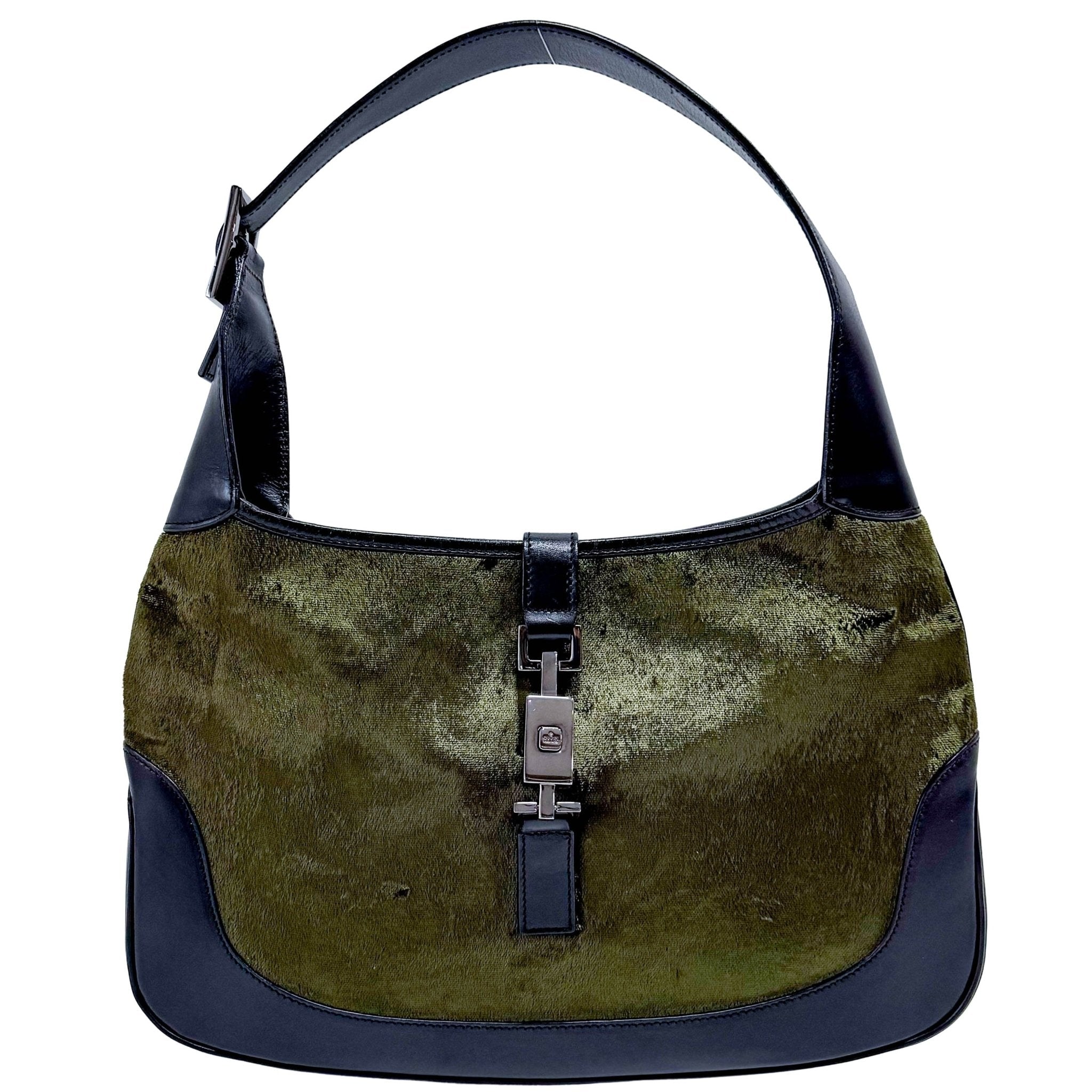 GUCCI Jackie Green Velvet and Black Leather Shoulder Bag, in , Sold by HIVE PRELOVED - Shoulder Bags, ,