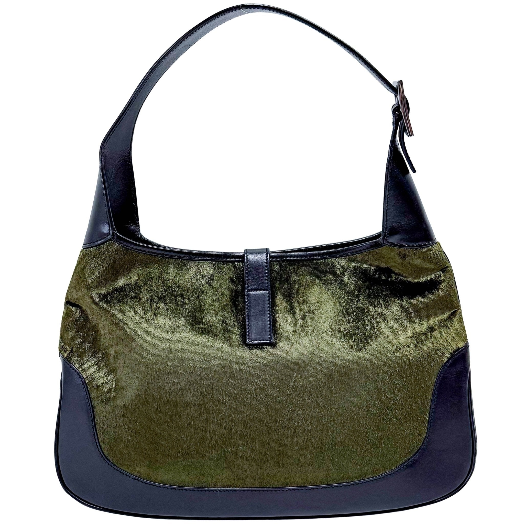 GUCCI Jackie Green Velvet and Black Leather Shoulder Bag, in , Sold by HIVE PRELOVED - Shoulder Bags, ,