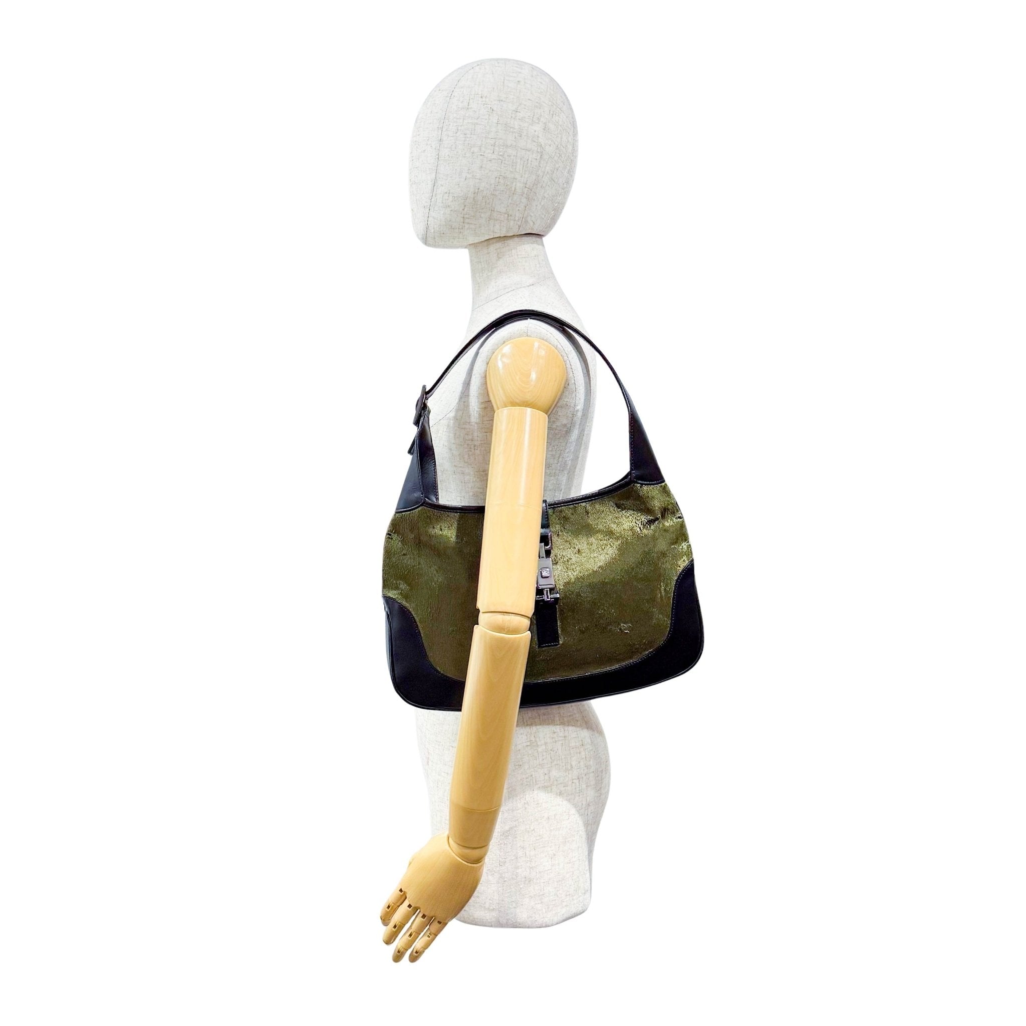 GUCCI Jackie Green Velvet and Black Leather Shoulder Bag, in , Sold by HIVE PRELOVED - Shoulder Bags, ,