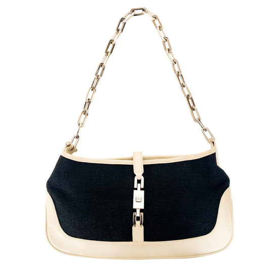 GUCCI Jackie Mini Black Canvas / Ivory White Leather Silver Chain Shoulder Bag, in , Sold by HIVE PRELOVED - Shoulder Bags, ,