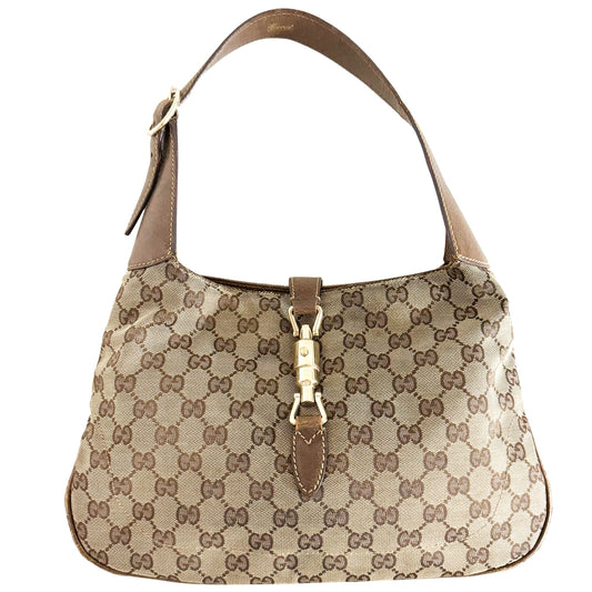 GUCCI Jackie Piston Closure Light Brown GG Canvas Shoulder Bag, in , Sold by HIVE PRELOVED - Shoulder Bags, ,