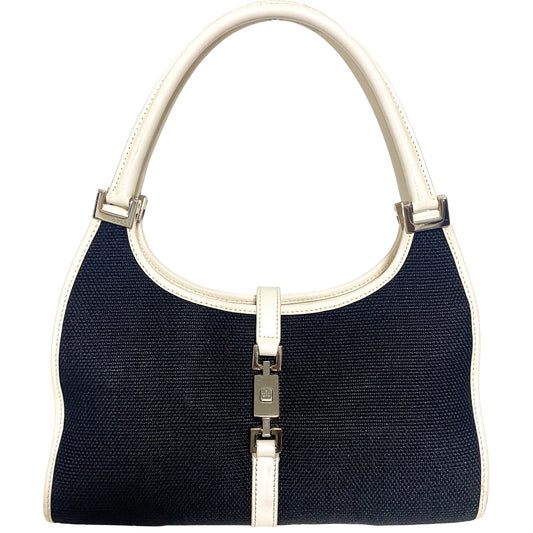 GUCCI Jackie Small Black Fabric Canvas / White Leather Shoulder Bag, in , Sold by HIVE PRELOVED - Shoulder Bags, ,