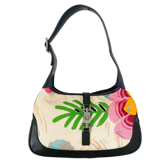 GUCCI Jackie Small Nylon Black / Cream Botanical Print, in , Sold by HIVE PRELOVED - Shoulder Bags, ,