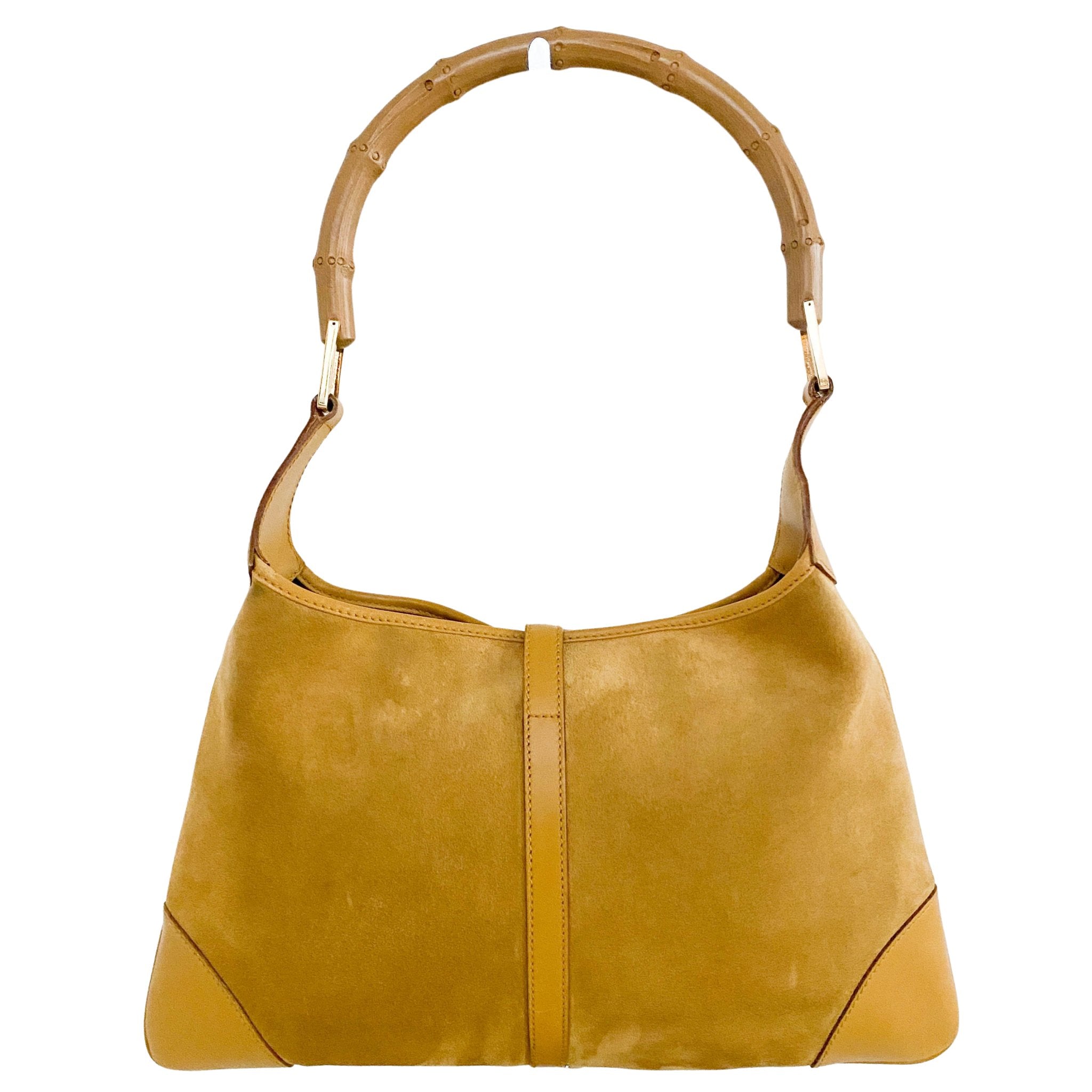 GUCCI Jackie Suede Bamboo Handle Shoulder Bag, Suede in Yellow, Sold by HIVE PRELOVED - Shoulder Bags, ,