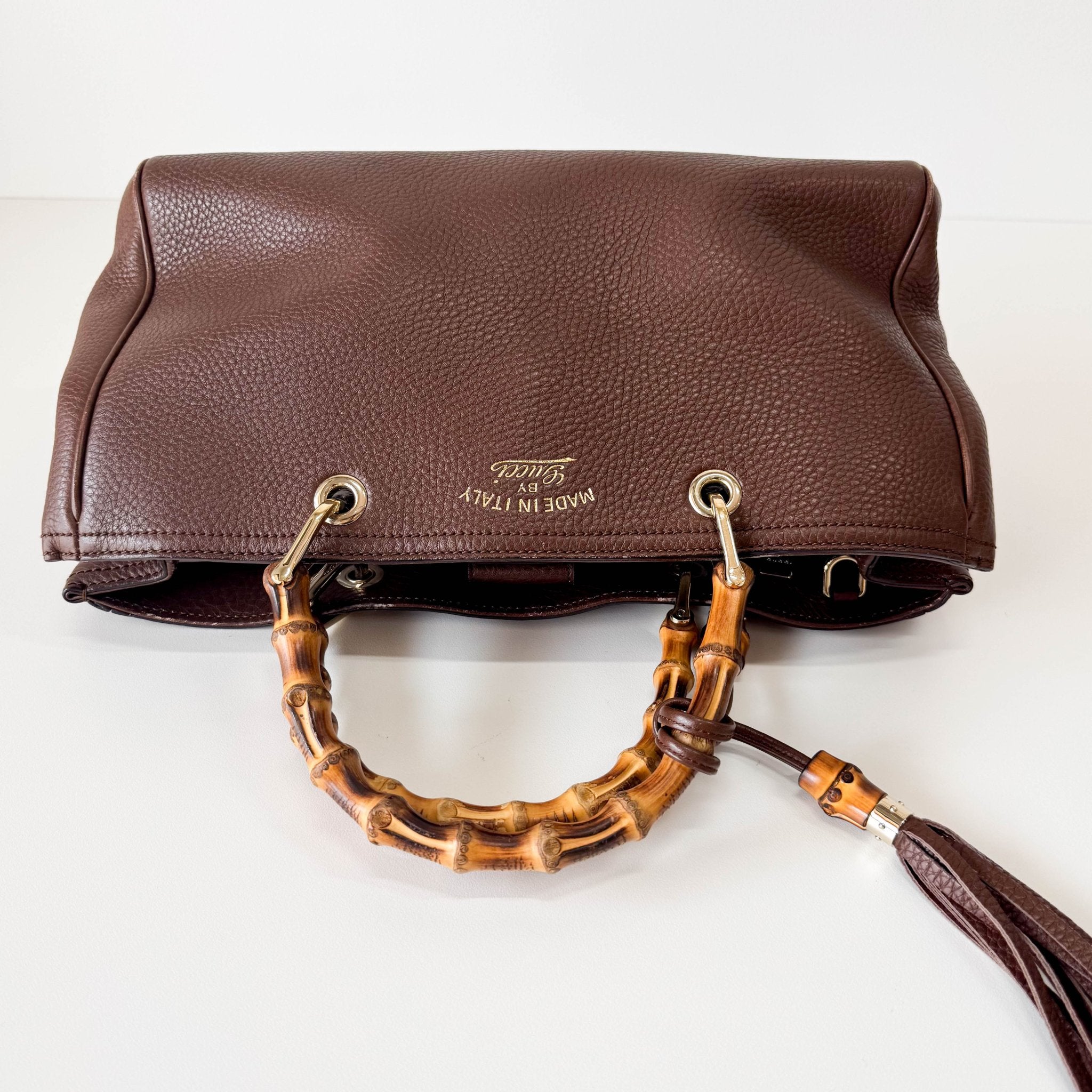 GUCCI Logo Bamboo Shopper Brown Leather Handbag, in , Sold by HIVE PRELOVED - Handle Bags, ,