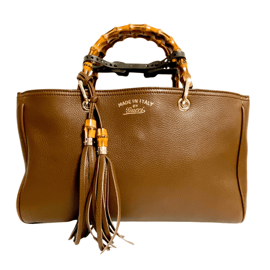 GUCCI Logo Bamboo Shopper Hand Tote Bag Brown Leather Italy, in , Sold by HIVE PRELOVED - Handle Bags, Shoulder Bags,