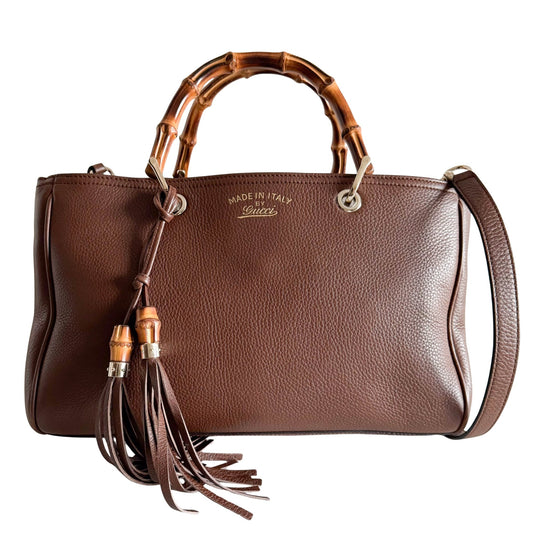 GUCCI Logo Bamboo Shopper Hand Tote Bag Brown Leather Italy, in , Sold by HIVE PRELOVED - Handle Bags, ,