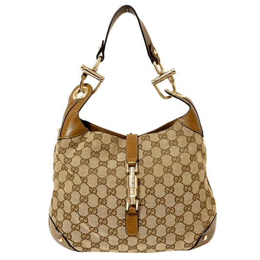 GUCCI Nailhead Hobo Jackie Brown GG Canvas Shoulder Bag, in , Sold by HIVE PRELOVED - Shoulder Bags, ,