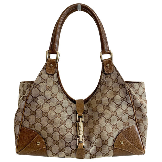 GUCCI Nailhead Jackie GG Canvas Brown Handbag, in , Sold by HIVE PRELOVED - Handle Bags, Shoulder Bags,