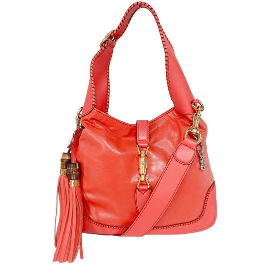 GUCCI New Jackie Coral Red Hobo Leather Shoulder Bag, in , Sold by HIVE PRELOVED - Shoulder Bags, ,