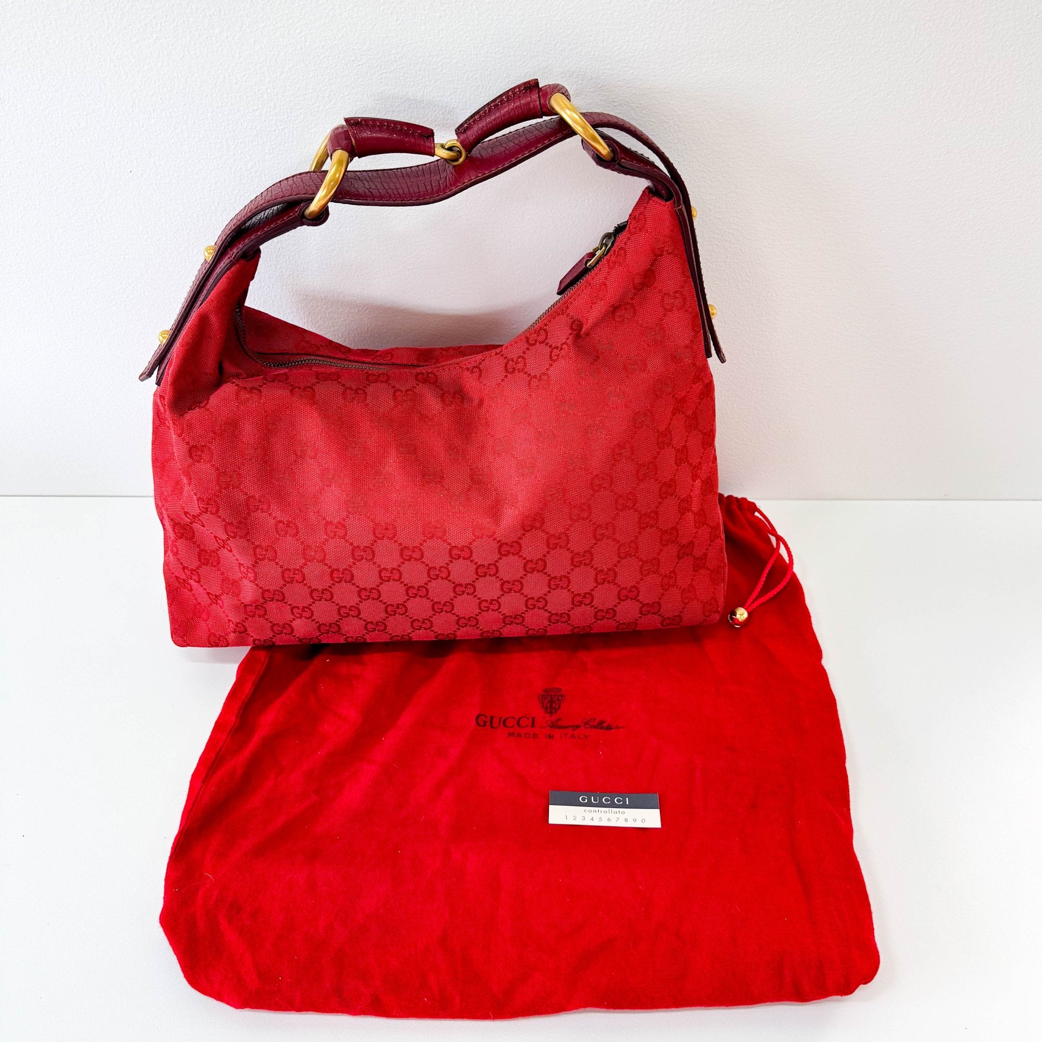 GUCCI Red Cotton GG Canvas Horsebit Shoulder Bag, in , Sold by HIVE PRELOVED - Shoulder Bags, ,